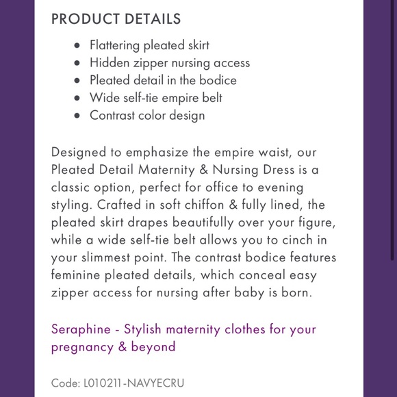 Seraphine Pleated Maternity/Nursing Dress - Picture 13 of 15